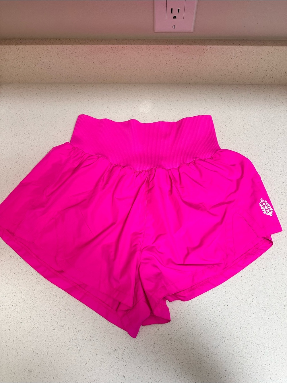 Free People Hot Pink Ribbed-Waist Athletic Shorts